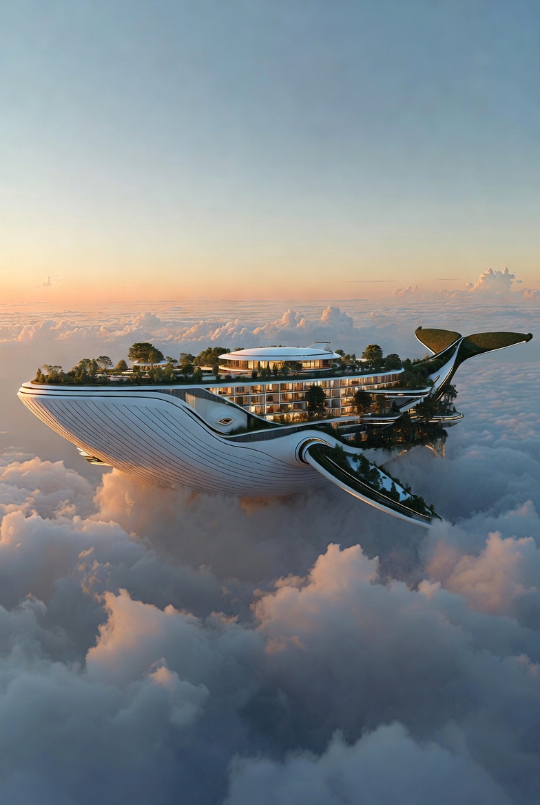 雲海を泳ぐ緑の巨大艦:未来都市の脱炭素空輸